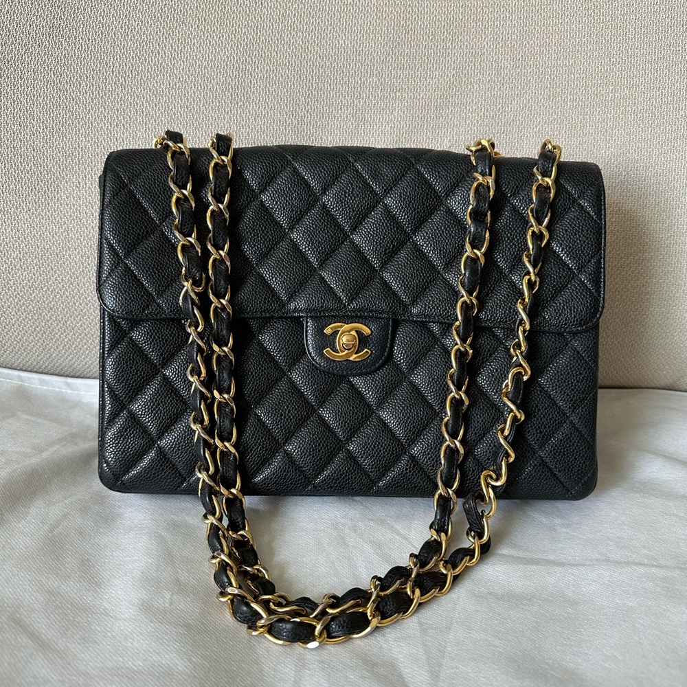 SOLD - CHANEL💫 Vintage Black Caviar Quilted Single Flap Bag Jumbo - Picture 1 of 13